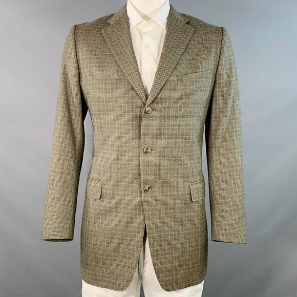 ERMENEGILDO ZEGNA Size 44 Long Grey Blue Houndstooth Wool Sport Coat - Picture 1 of 8